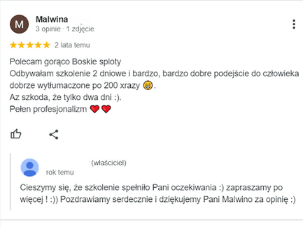 Opinia Google Malwiny o szkoleniu